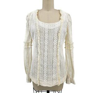 Vtg Fashioned by Gregory Blouse Womens 14 Ivory Lace Ruffles Long Sleeve Prairie